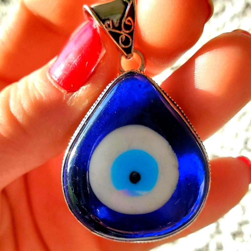 New Blue Evil Eye Antique Design 925 Silver Pendant.